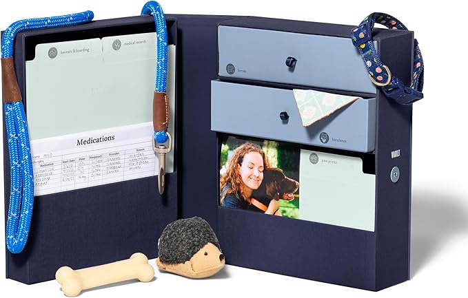 Savor | Pet Memorial Box for Dog, Cat, and Other Pets | Personalizable Pet Loss Sympathy Gift and Keepsake Box for Vet Records, Tags, Collars, Toys, and More (Blue, Harper Style)