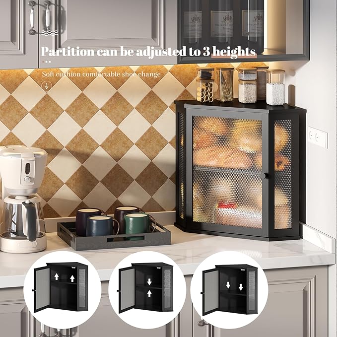 STDDRE Corner Bread Box Kitchen Countertop Extra Large Capacity Farmhouse Bread Box, Corner Countertop Storage, Double Layer Bread Holder (Black, Extra Large)