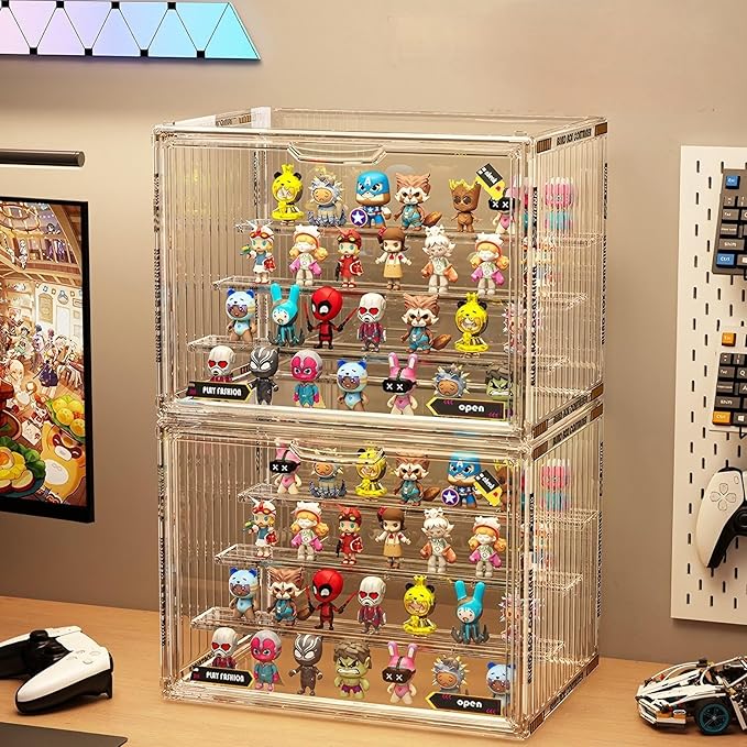 Premium Clear Acrylic Display Case with Magnetic Door - Dust Proof Protector for Funko Pops, Collectibles, Figures, Books, Comics, Toys Includes Adjustable Dividers & Stackable Design