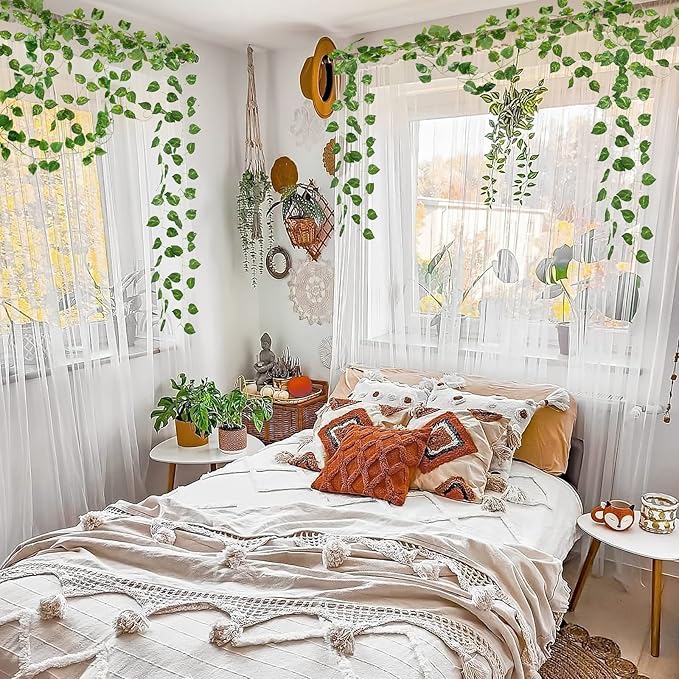 CQURE 20 Pack 140Ft Artificial Ivy Garland, Fake Vines UV Resistant Greenery Leaves Fake Plants Hanging Aesthetic Vines for Home Bedroom Party Garden Wall Room Decor