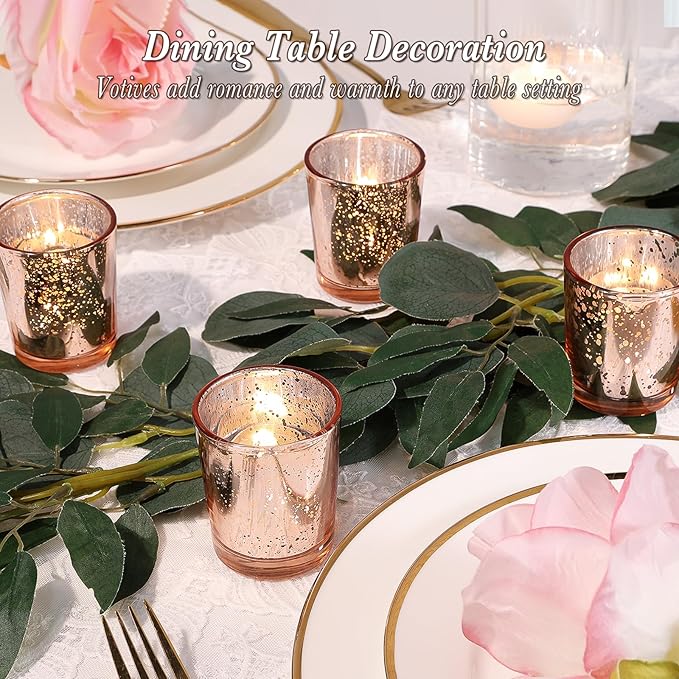 UPBUD Votive Candle Holders Set of 24, Speckled Mercury Rose Gold Glass Candle Holders for Wedding Centerpiece Table Decorations, Tealight Candle Holder for Party Bridal Shower Decor, Home Decor