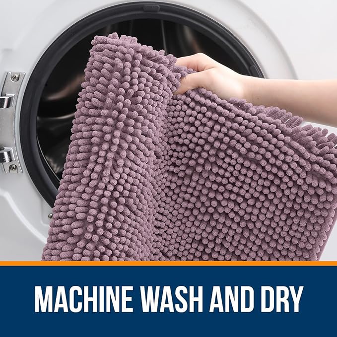 OLANLY Large Bathroom Rugs 40x24, Extra Soft Absorbent Chenille Bath Rugs, Rubber Backing Quick Dry, Machine Washable Bath Mats for Bathroom Floor, Tub and Shower, Home Decor Accessories, Deep Plum