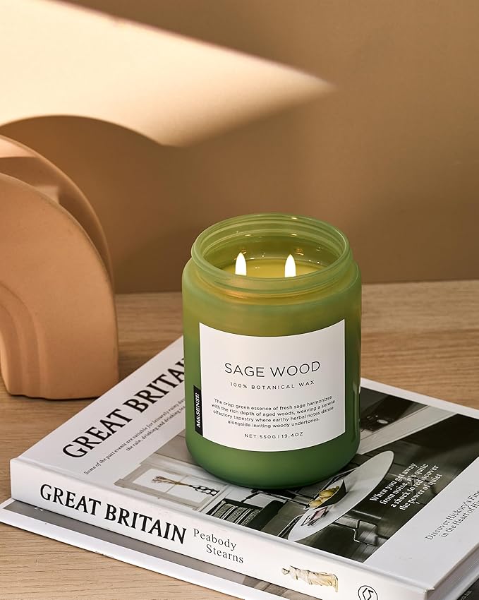 M&SENSE Sage Wood Scented Candles for Home, 19.4oz All Natural Soy Wax, 110 Hours Long Lasting, Clean Non Toxic Candle, Fresh Smelling for Relaxation Stress Relief, Fragrance Gifts for Men Women