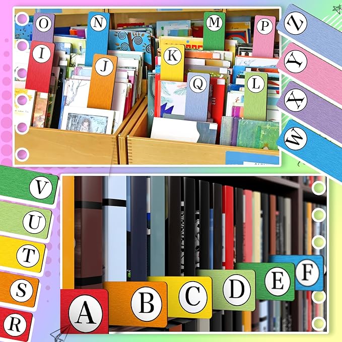 26 Pcs Library Alphabet Book Dividers Wooden Vinyl Record Organizer Separators 26 Alphabetical A-z Dividers Bookshelf Markers for Shelves Cds, Albums, Books(Colorful)