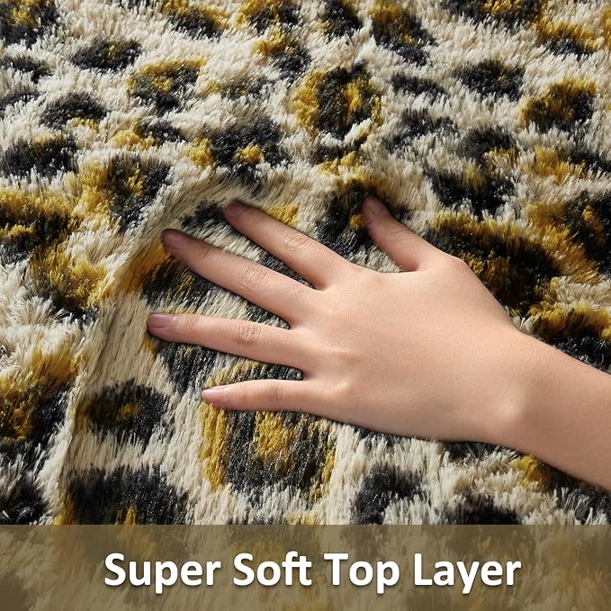 Ophanie 4x6 Leopard Rugs for Bedroom Living Room, Fluffy Shag Large Fuzzy Plush Soft Throw Cheetah Print Rug,Large Shaggy Floor Big Carpets, Kids Home Decor Aesthetic, Nursery