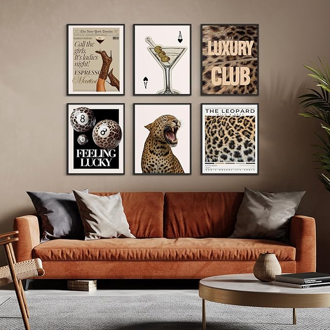 Habseligkeit Vintage Leopard Wall Art Prints, Retro Wall Decors for Room Aesthtic, Posters for Woman Bedroom Decor Aesthetic Unframed, 8X10in, Set of 6