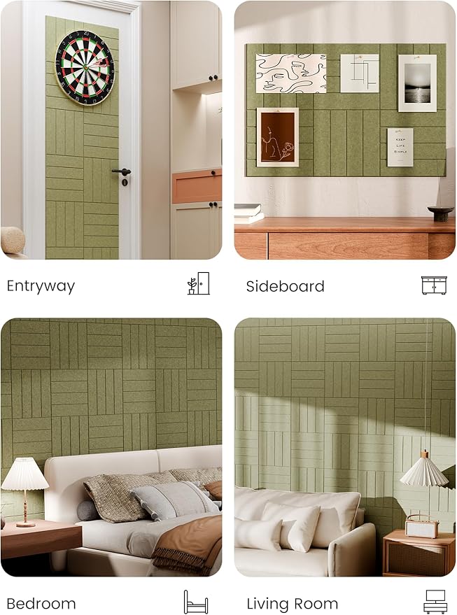Bumusty Large Cork Board Alternative-36 x 24" Felt Bulletin Board Tiles, with 30 Pushpins, 40 Adhesive Tabs, Bold-Stripe 6-Pack, Cork Boards for Office Push Pin Board Felt Board-Olive Green