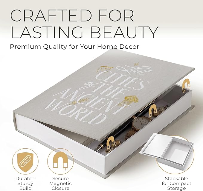 Decorative Books for Home Decor – Beige & Grey Linen Faux Books for Decoration: Aesthetic Fake Book Shelf, Living Room, Mantle, Entryway & Coffee Table Decor – Stack Faux Book Storage Box, Set of 2