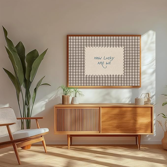 Vintage Canvas Wall Art How Lucky Are We Positive Quote Vintage Gingham Canvas Poster Inspirational Canvas Wall Decor Trendy Preppy Aesthetic Posters for Bedroom Dorm Apartment Decor 24x16in Unframed