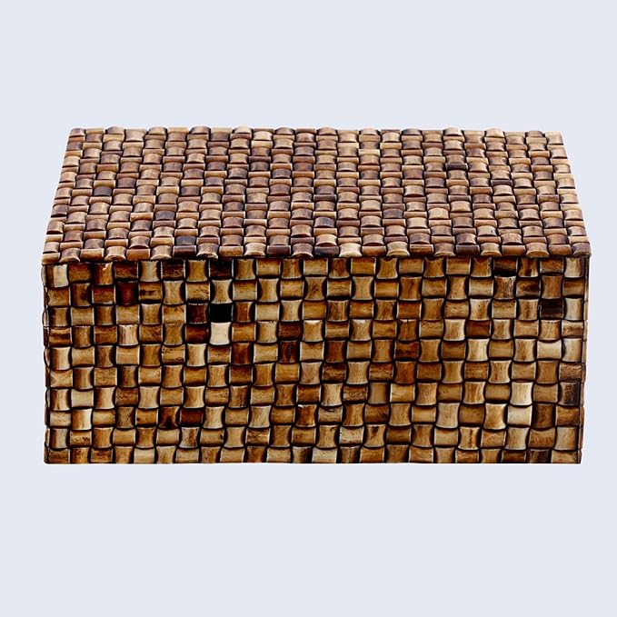 Handicrafts Home Large Decorative Storage Box with Lid – 12X8X5” Coffee Table Organizer, Keepsake- Decorative Boxes for Home Decor, Stylish Decorative Box for Office Decor-Mekong Chai