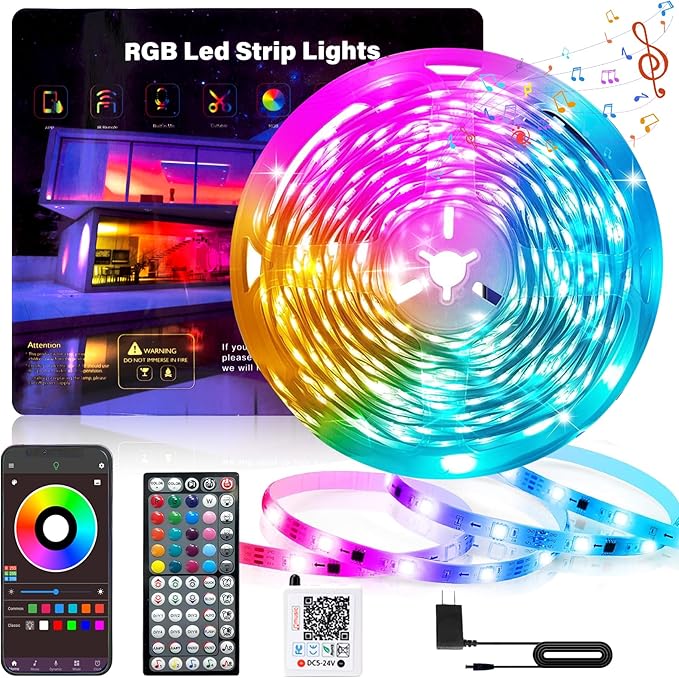 Ledagic Led Lights for Bedroom 60FT RGB Led Strip Lights Music Sync Color Changing, Dimmable Led Light Strip with Remote App Control, Super Bright Led Tape Light Room Home Gaming Accessories
