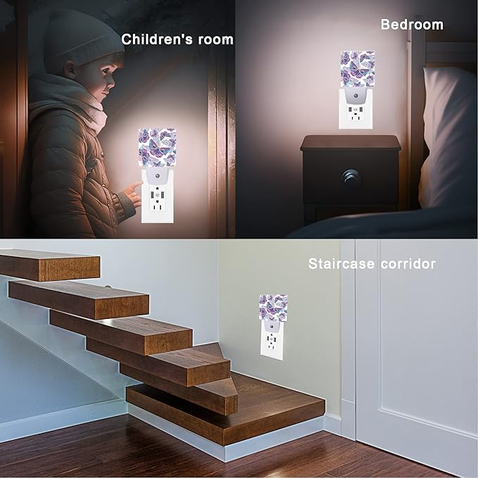 Butterflies Night Light,Colorful Purple Butterflies Night Lights Plug into Wall for Boys Girls, Led Lamp Indoor Home Decor 0.5W Nightlight Sleep Friendly