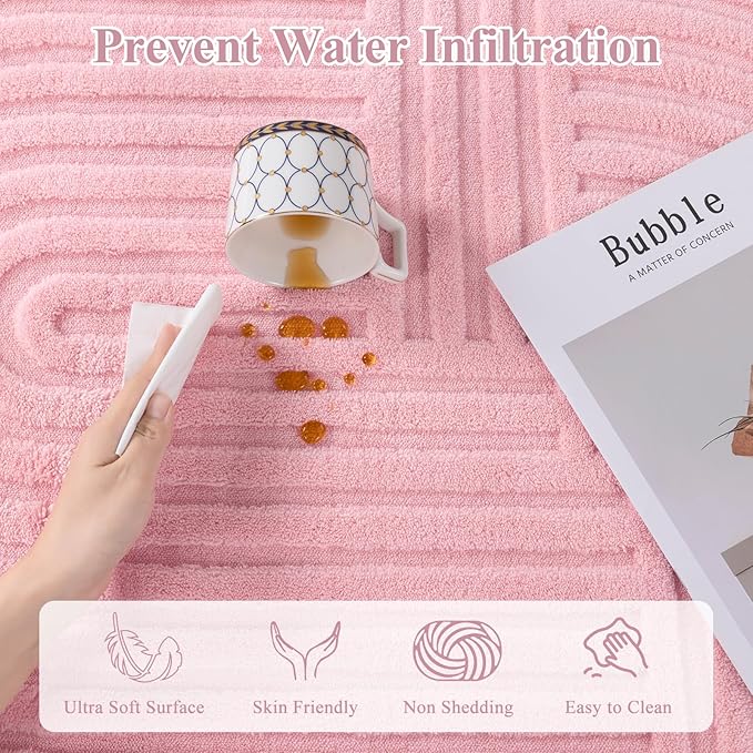 Pauwer Pink Area Rug for Girls Bedroom 5x7 Soft Fluffy Non Slip Machine Washable Rugs Arch Modern Indoor Mat Fuzzy Floor Carpet for Kids Nursery Living Room Dorm Playroom Dining Baby Home Decor