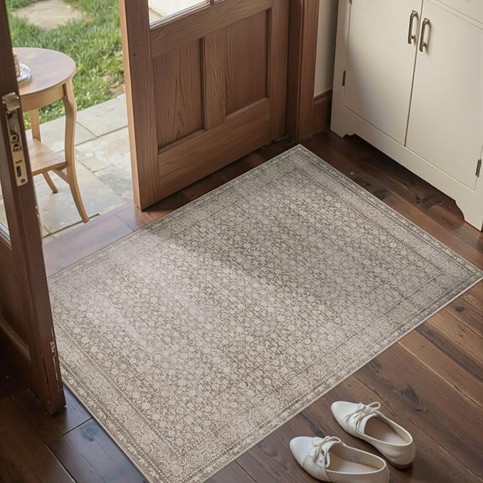 Rugxara 2x3 Entryway Rug,Door Mat Indoor Entrance, Washable Non Slip Kitchen Bathroom Rugs, Ultra-Thin Throw Small Rug for Front Door/Indoor Entrances, Apricot