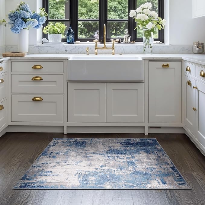 RELEANY Washable Area Rugs 2'x3' Non-Slip Modern Abstract Soft for Living Room Entryway Bedroom Nursery, Print Pattern, Blue Grey Navy Gray