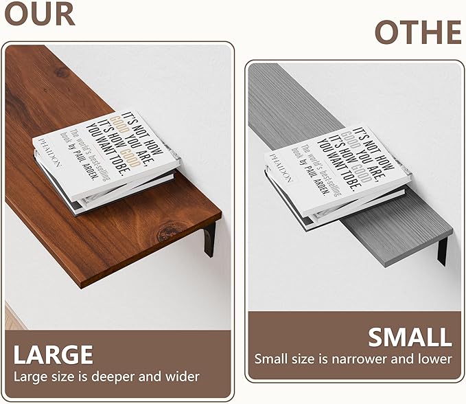 12 Inch Deep Floating Shelves Set of 2, 60 Inch Extra Wide Solid Wood Wall Shelves, 5ft Heavy Duty Wall Mounted Bookshelf with 100 lbs Capacity for Kitchen, Living Room & Bedroom