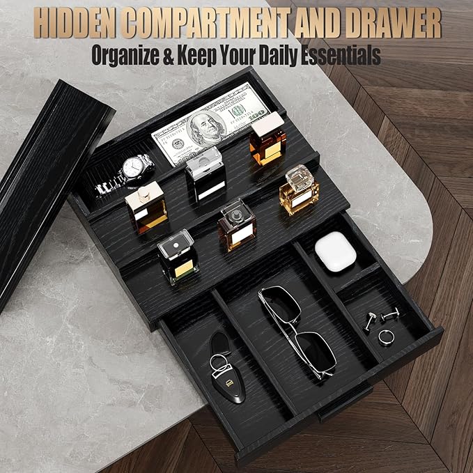Solid Walnut Cologne Organizer for Men,Cologne Stand,3 Tier Wooden Cologne Holder Shelf Display,Perfume Stand Organizer with Drawer and Hidden Compartment,Gift for Men Dad Husband,Black