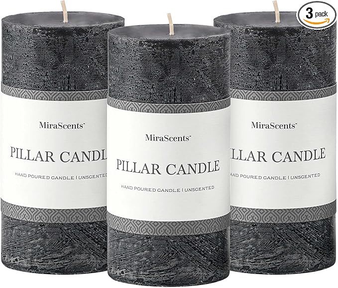 3x6 Inch Black Pillar Candles Set of 3 - Hand-Poured Unscented Candles, Long Clean Burning, Large Big Candle, Smokeless Dripless Candle for Dinner Table, Wedding, Home, Bathroom, Gothic Decor