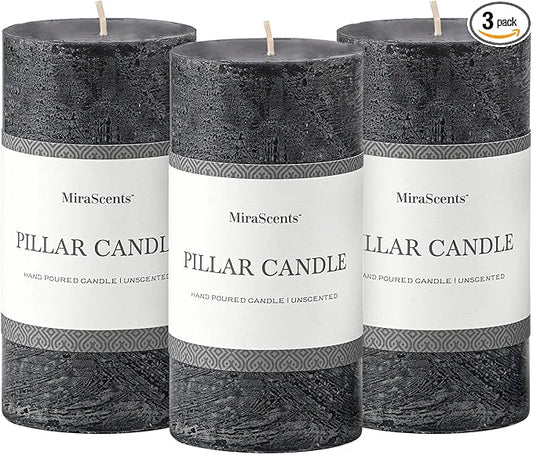 3x6 Inch Black Pillar Candles Set of 3 - Hand-Poured Unscented Candles, Long Clean Burning, Large Big Candle, Smokeless Dripless Candle for Dinner Table, Wedding, Home, Bathroom, Gothic Decor