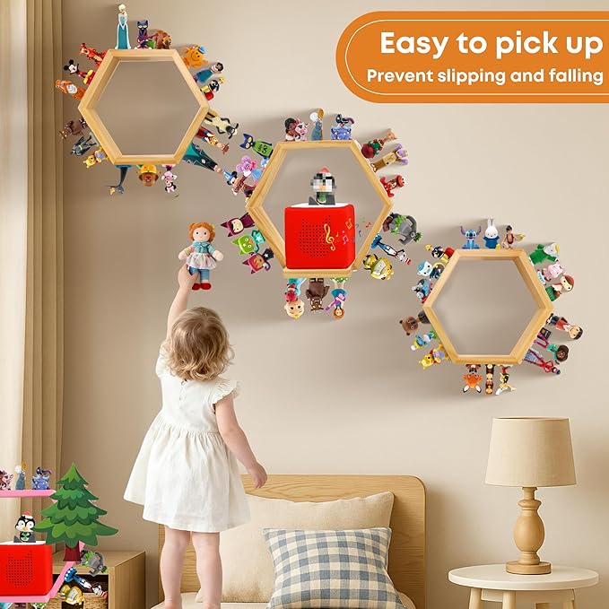 for Tonies Shelf Magnetic – Wooden Tonies Storage Shelf, Tonie Box Shelf with Tonies Holder, Wall Mounted Tonies Organizer for Kids Room (Nature Wood)