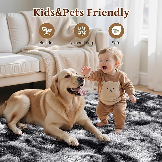 7x10 Area Rugs for Living Room, Large Fluffy Shag Bedroom Rugs Non-Slip, Ultra Soft Plush Carpet for Nursery Kids PlayRoom Dorm Office Indoor Modern Carpets(Dark Grey)