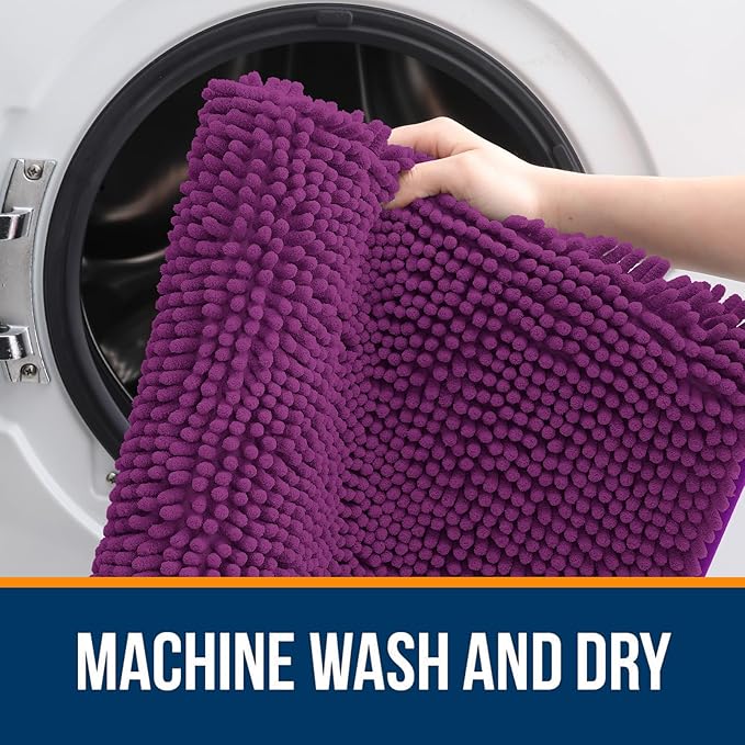OLANLY Large Bathroom Rugs 59x35, Extra Soft Absorbent Chenille Bath Rugs, Rubber Backing Quick Dry, Machine Washable Bath Mats for Bathroom Floor, Tub and Shower, Home Decor Accessories, Purple