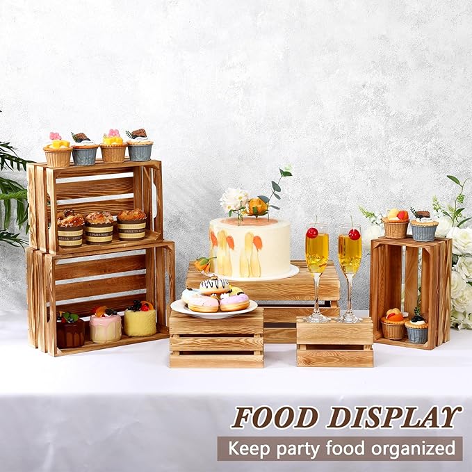 CroBlissful 6 Pcs Decorative Wood Crates for Storage Display Rustic Nesting Crates with Handle Farmhouse Wooden Storage Container Boxes for Wedding Baby Shower Birthday Party(Classic Color)