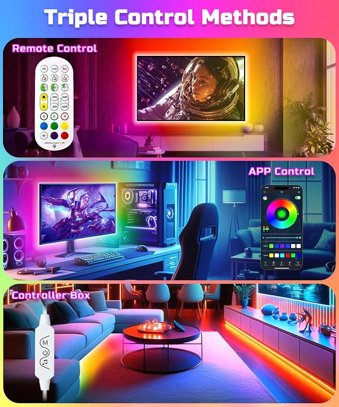 TV LED Backlight, 23ft TV LED Lights for 75-100 inch,RGB TV Backlight Behind,USB Strip Lights Behind TV, Color Changing Sync with Music, Bluetooth App Controlled Led Lights for Bedroom Home Decor