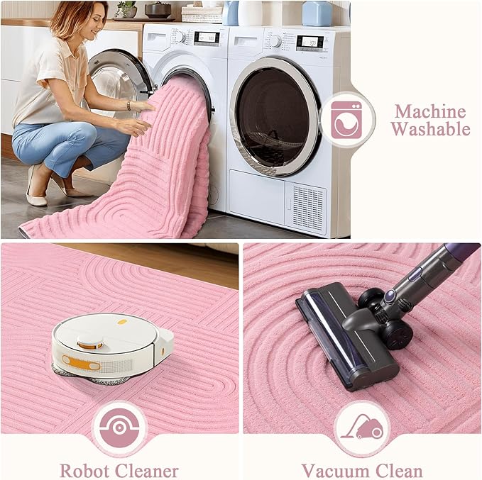 Pauwer Pink Area Rug for Girls Bedroom 5x7 Soft Fluffy Non Slip Machine Washable Rugs Arch Modern Indoor Mat Fuzzy Floor Carpet for Kids Nursery Living Room Dorm Playroom Dining Baby Home Decor