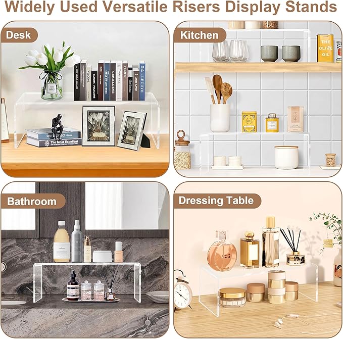 4 Pcs Large Clear Acrylic Risers, 13''x 4.5''x 6'' Thickened Rectangular Cupcake Holder Perfume Organizer Stand, Large Shelf Risers Desktop Display Stand for Cupcake,Collectibles,Organize,Decor