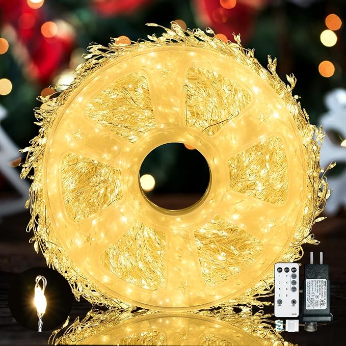 Fairy Lights Plug in,Dailyart 3000 Led Cluster Lights with Timer 195Ft Waterproof Warm Twinkle String Light with Remote for Bedroom Wreath Garland Window Wedding Christmas Tree Decoration,Sliver Wire