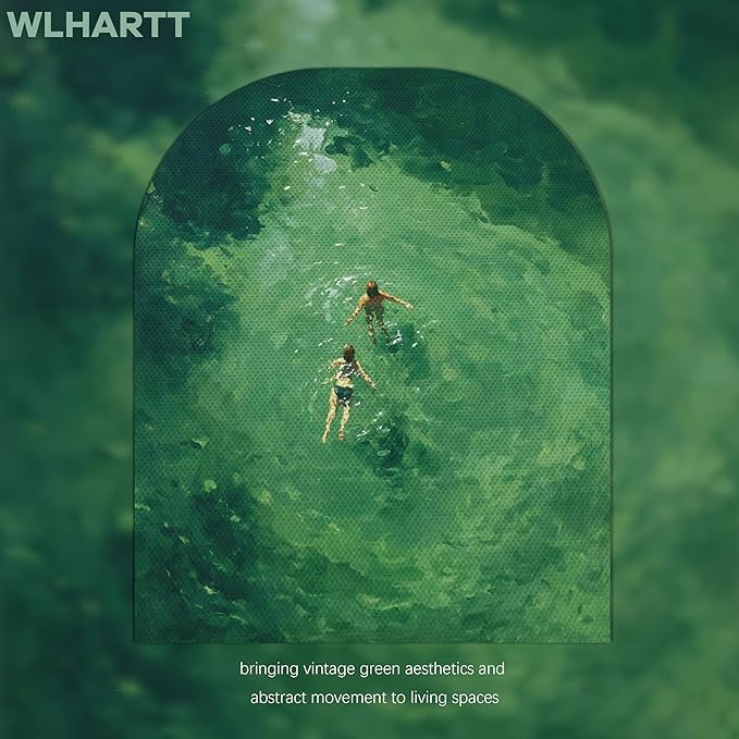 Framed Green Abstract Wall Art, Vintage Summer Swimming Canvas Wall Decor Painting, Minimalist Dark Green Water Landscape Poster Print Picture for Bathroom Bedroom Living Room 16x24 Inch