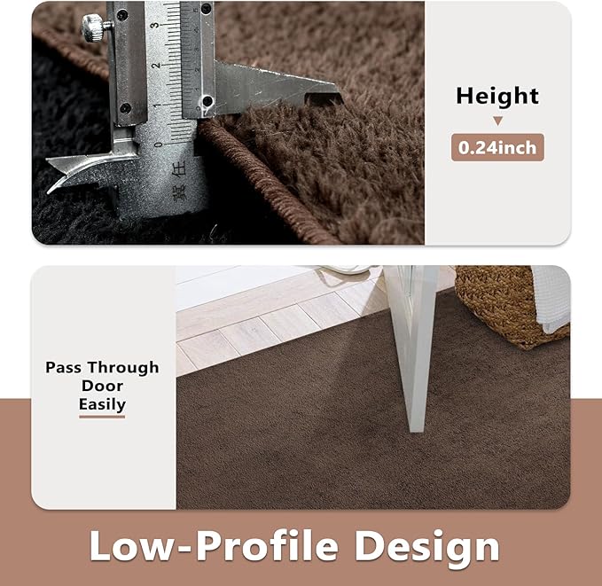 FinRèc 6x9 Washable Area Rugs for Bedroom Living Room, Low Pile Thin Rug Solid Color, Non-Slip Carpet Indoor for Home Decor (Pure Brown)
