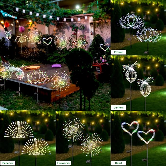 Slyuexu Solar Garden Lights Outdoor Waterproof, 2 Pack 120 LED Solar Firework Lights Decorative Garden Décor Outside for Flowerbed Pathway Party Christmas Decoration, Multicolor