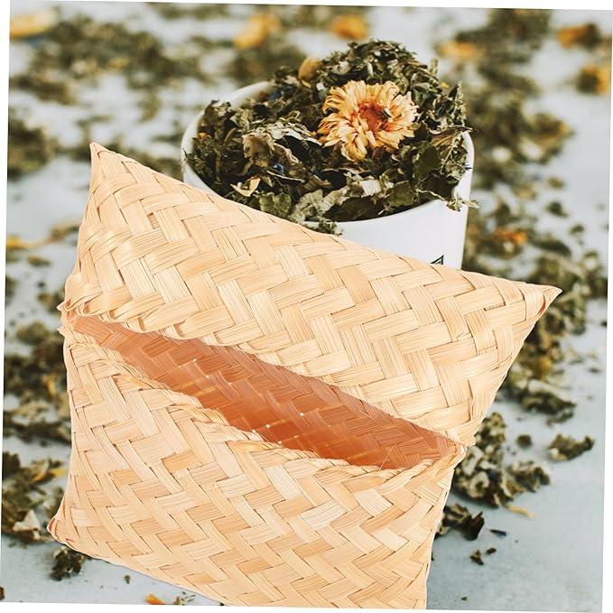 CALLARON Woven Pouch Lid Small Tea Storage Organizer for Wedding Candy and Snacks Southeast Asian Style Practical and Unique Home Decor