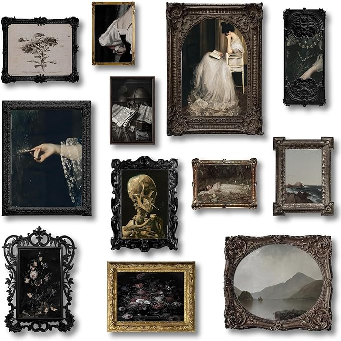 KBKBART Set of 12 Dark Academia Wall Art, Gothic Home Decor, Moody Wall Prints, Witchy Gallery, Halloween Decor for Dorm & Bathroom - UNFRAMED