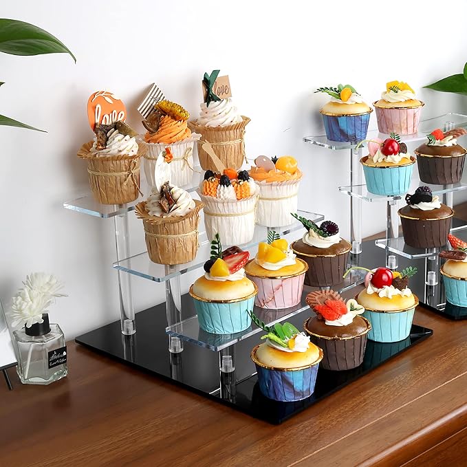 ELEGANTLIFE Acrylic Display Riser Stand – 4 Tier Clear Shelf for Funko POP, Amiibo, Figures, Collectibles, Cupcakes, Perfume, Skincare Organizer