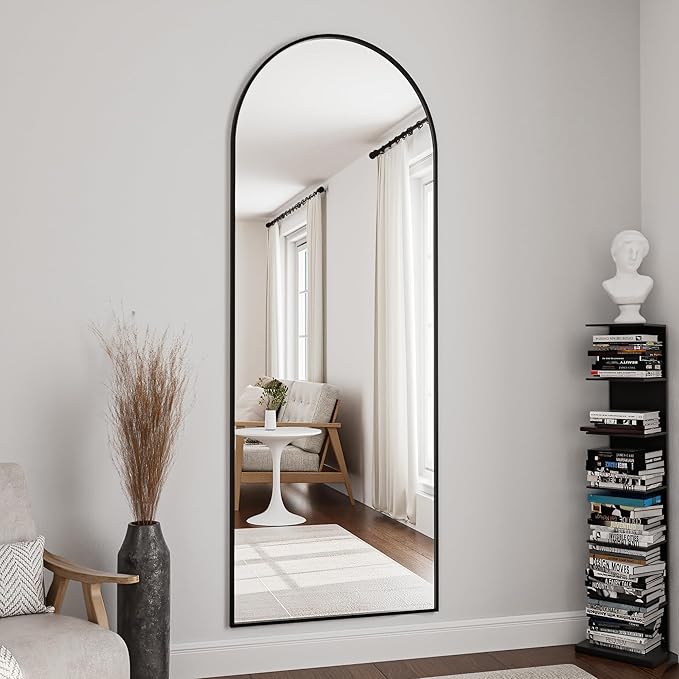 OGCAU Full Length Mirror, 64"x21" Arched Full Body Mirror, Hanging, Leaning or Standing, Wall Mounted for Bedroom Living Room, Black