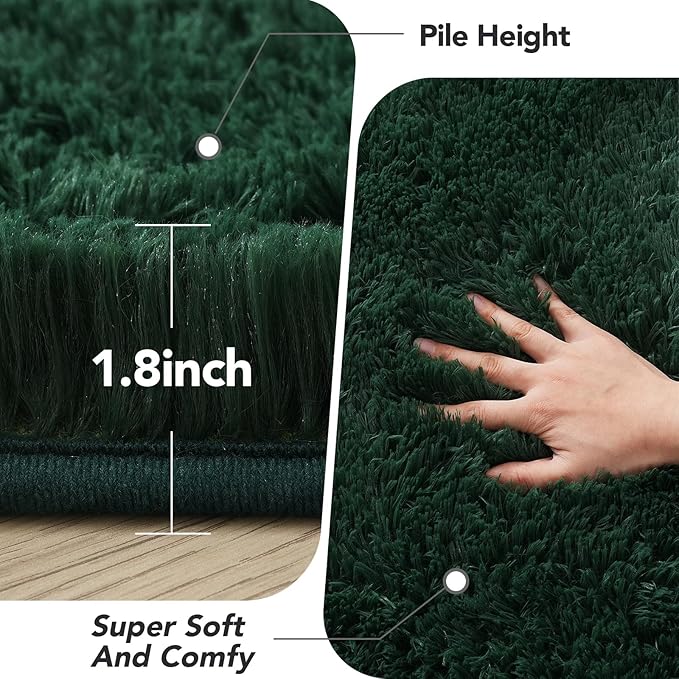 Fluffyrug Green Rugs for Living Room 5x8: Dark Green Shag for Bedroom-Large Fuzzy Plush Soft Carpets, Shaggy Area Rugs for Living Room, Carpet for Kids Boys Girls Dorm Home Decor Aesthetic