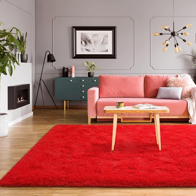 BENRON Soft Area Rugs for Living Room Bedroom Washable, Fluffy Rugs for Kids Children Girls Boys Room Decor, 3x5 Throw Rug for Nursery Kitchen Dining Table, Indoor Floor Carpets, Red