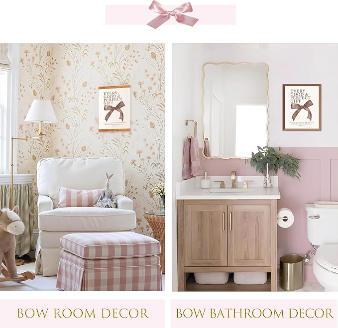 LARTSFRO Coquette Brown Bow Wall Art Decor Posters, Chocolate Brown Bow Room Bedroom Bathroom Dorm Wall Art Decor Aesthetic for College Teen Girls Gifts, Inspirational Bible Verses Bow Wall Decor, 10x8 Inch Set of 4 Pcs Bow Pictures (UNFRAMED)