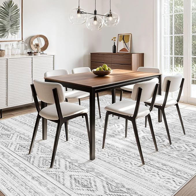 cotiled 5x7 Area Rug Living Room: Washable Boho Rugs with Non Slip Backing Large Soft Indoor Stain Resistant Carpet for Bedroom Farmhouse Dining Room Lightweight Home Decor Light Grey