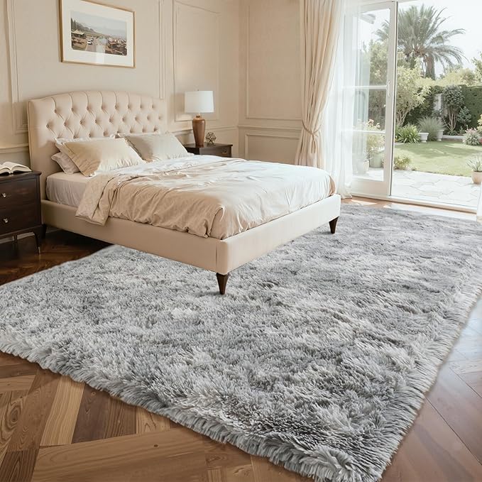 Fluffy Area Rugs for Bedroom - Soft Plush Shag Rug for Living Room Nursery Kids Room - Non Slip Fuzzy Shaggy Floor Carpets for Girls Boys Play Room Dorm Decor (Tie-Dyed Light Grey, 8' x 10')