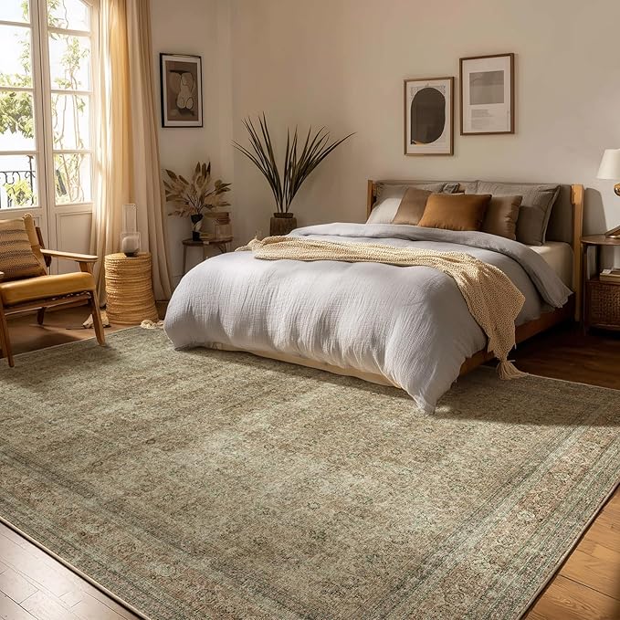 palohom 10x14 Area Rug Washable Rugs: Large Living Room Rug Stain Resistant Non Slip Distressed Vintage Low Pile Faux Wool Soft Rugs for Bedroom Farmhouse Dining Room Nursery Indoor