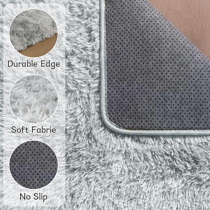 Fluffy Area Rugs for Bedroom - Soft Plush Shag Rug for Living Room Nursery Kids Room - Non Slip Fuzzy Shaggy Floor Carpets for Girls Boys Play Room Dorm Decor (Tie-Dyed Light Grey, 4' x 6')