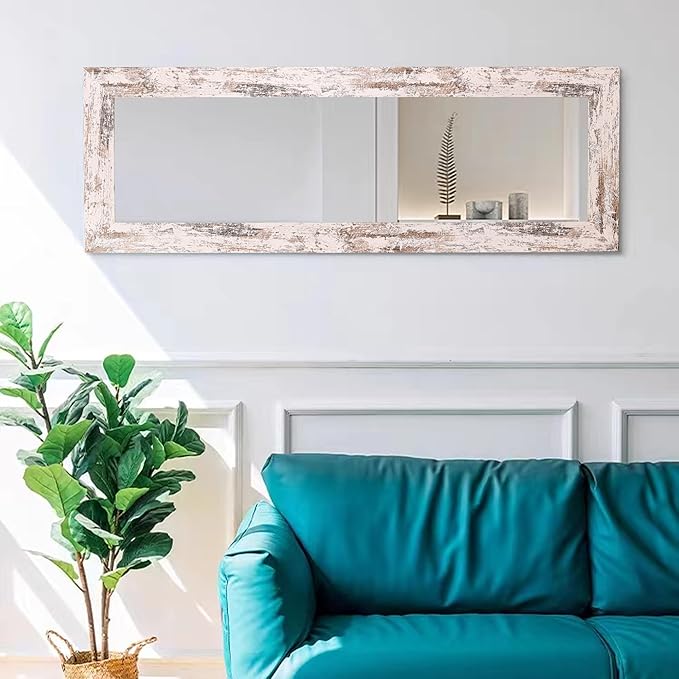 Syndra Farmhouse Full Length Mirror 61x22'', Rustic Floor Mirror, Large Dressing Mirror for Bedroom, Bathroom, Living Room, Vintage Solid Wood Frame, Wall Mounted or Leaning Against Wall Decor