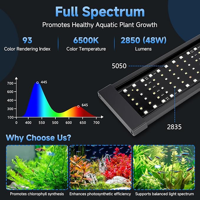 fishkeeper LED Aquarium Plant Light, 24/7 Full Spectrum Aquarium Light with 5 Nature Weather Mode, Auto On Off with Timer for 32-40 Inch Fish Tank, Adjustable Colors/Brightness with Memory Function