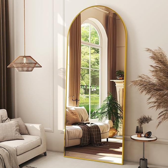 XRAMFY 56" x21 Arched Full Length Mirror Floor Mirrors with Aluminum Alloy Frame Free-Standing Wall Mounted Floor Mirrors or Large Dressing Mirror, Gold Mirror Full Length