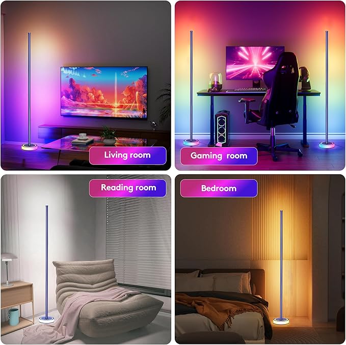 59" Smart LED Corner Floor Lamp, RGBICW Color Changing Ambient Lighting, App Control Music Sync Mood Light, Modern Dimmable Room Decor for Bedroom, Living Room, Gaming Setup, Blue