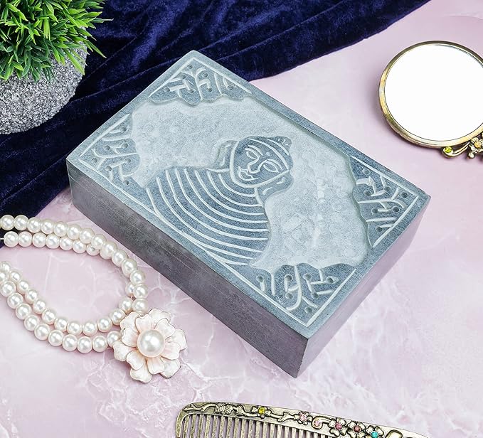 Crocon Handmade Jewelry Box – Royal Style Decorative Organizer for Jewelry & Makeup, Elegant Trinket Box, Table Decor, Gift for Mother & Precious Keepsakes, Buddha Design - 6x4x1.7 Inch